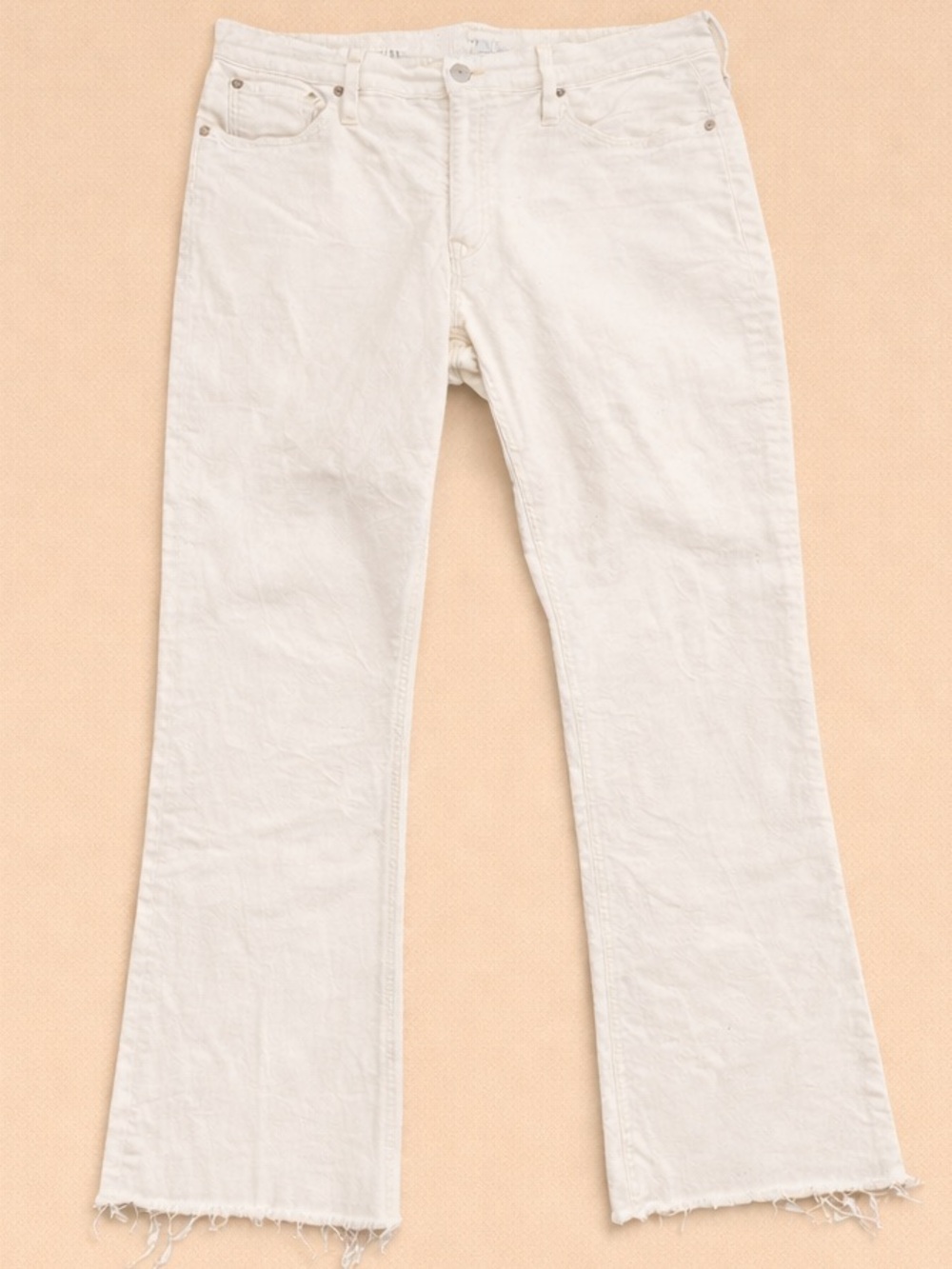 J Crew Off White Cropped Jeans 30T Raw Hem Mid Rise Stretch Denim